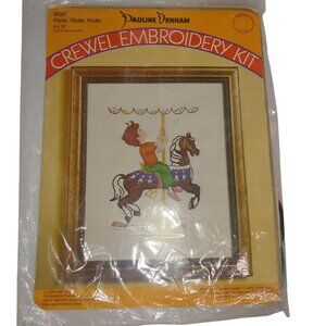Vintage Pauline Denham Crewel Embroidery Kit #6051 Ride Ride Ride Merry Go Round
